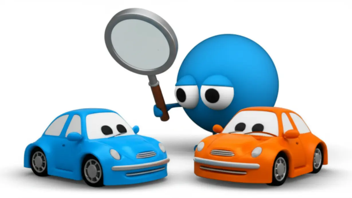 Cute-3D-cartoon-character-analyzing-a-miniature-car-accident-scene