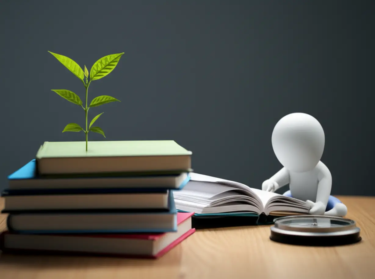 A-cute-3D-illustration-of-a-person-engaged-in-self-study,-surrounded-by-books-and-symbols-of-learning.
