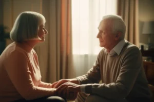 A-cute-3D-image-of-a-senior-counselor-talking-with-an-elderly-person-in-a-room.
