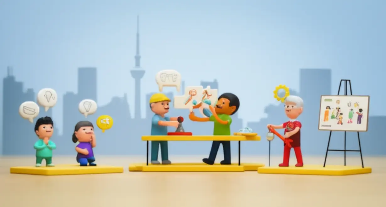 서울-메이커교육의-상상하기,-만들기-즐기기,-공유하기-단계를-시각적으로-표현한-이미지