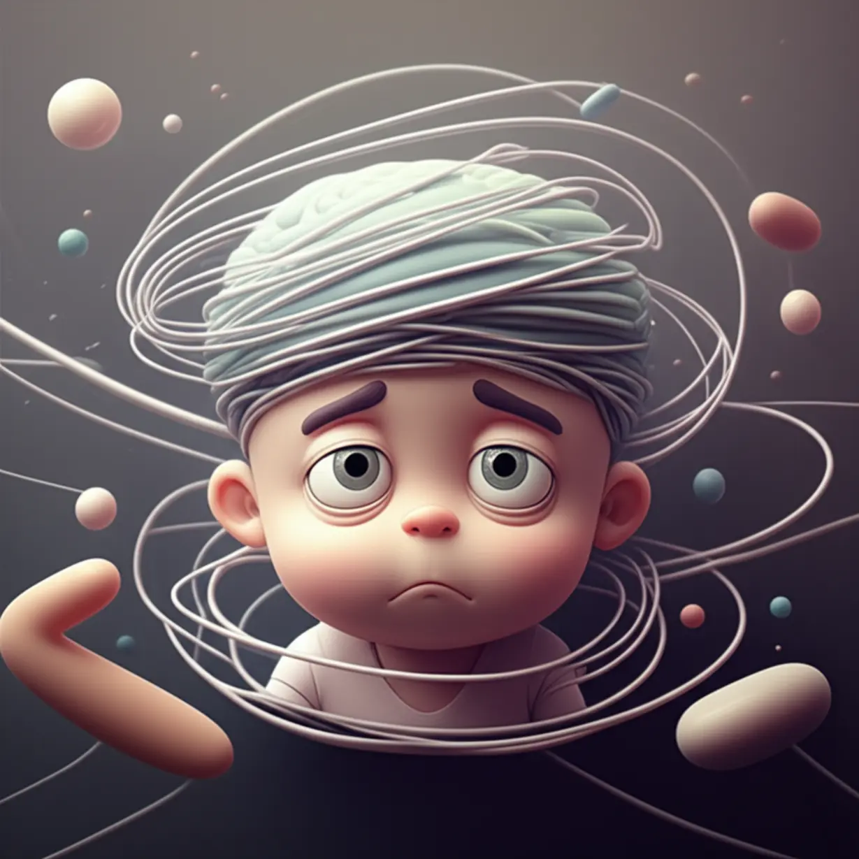 졸리고-멍한-표정의-캐릭터가-흐릿한-배경에-있는-귀여운-3D-이미지