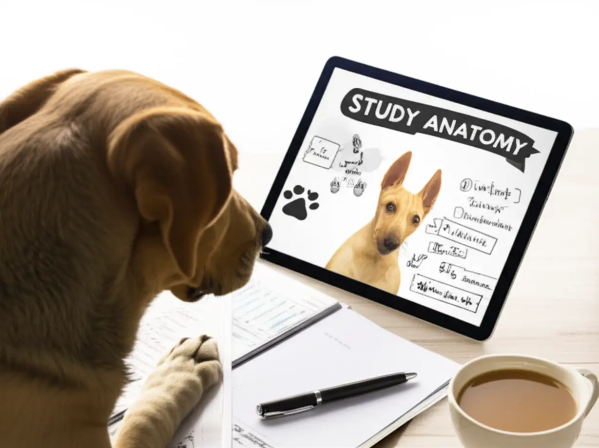 Cute-3D-illustration-of-a-pet-watching-a-screen-with-study-materials.