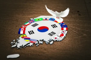 Korean-War-symbols-map-doves-flags
