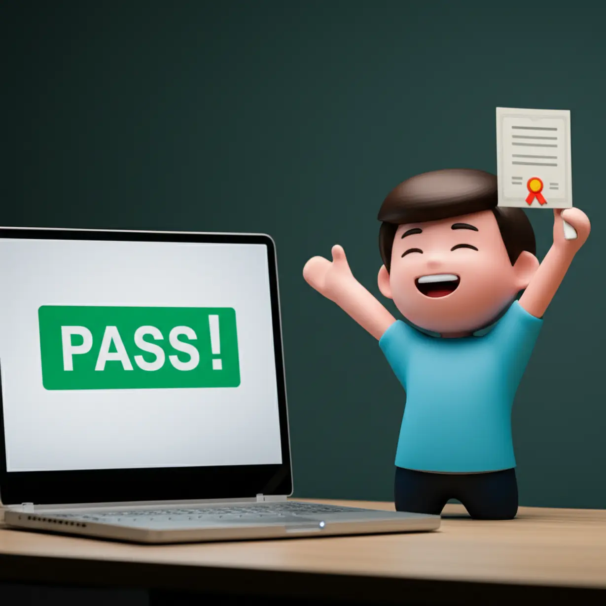 A-3D-animated-character-celebrating-passing-an-exam,-representing-the-successful-outcome-of-dedicated-study.