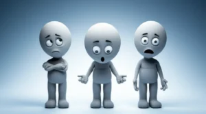 3D-캐릭터들이-각각-거절,-놀람,-불가능을-표현하는-모습
