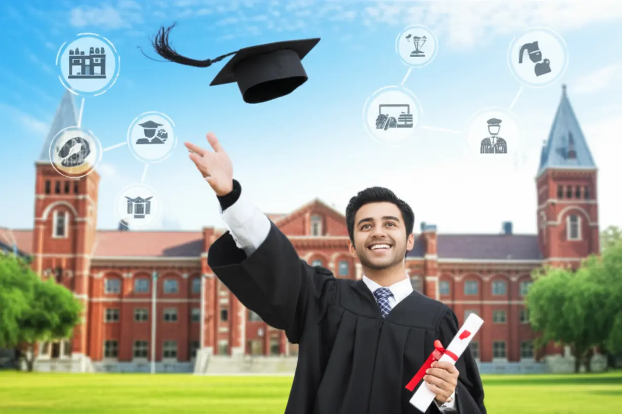 Cute-3D-image-of-a-graduate-celebrating-with-career-icons