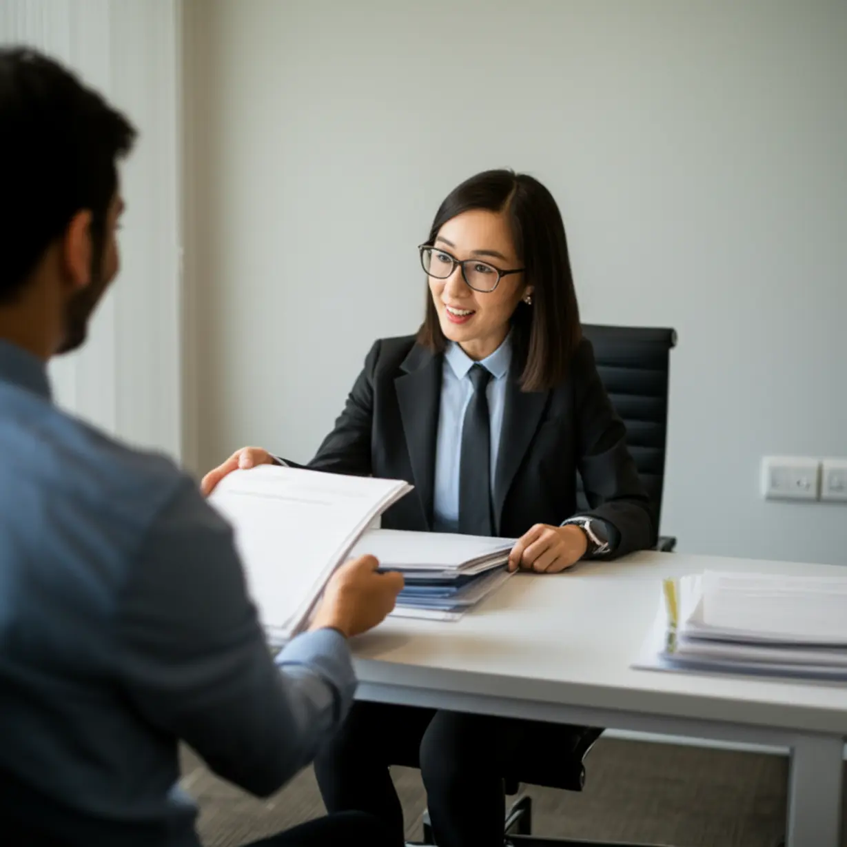 행정사가-고객과-서류에-대해-이야기하는-이미지