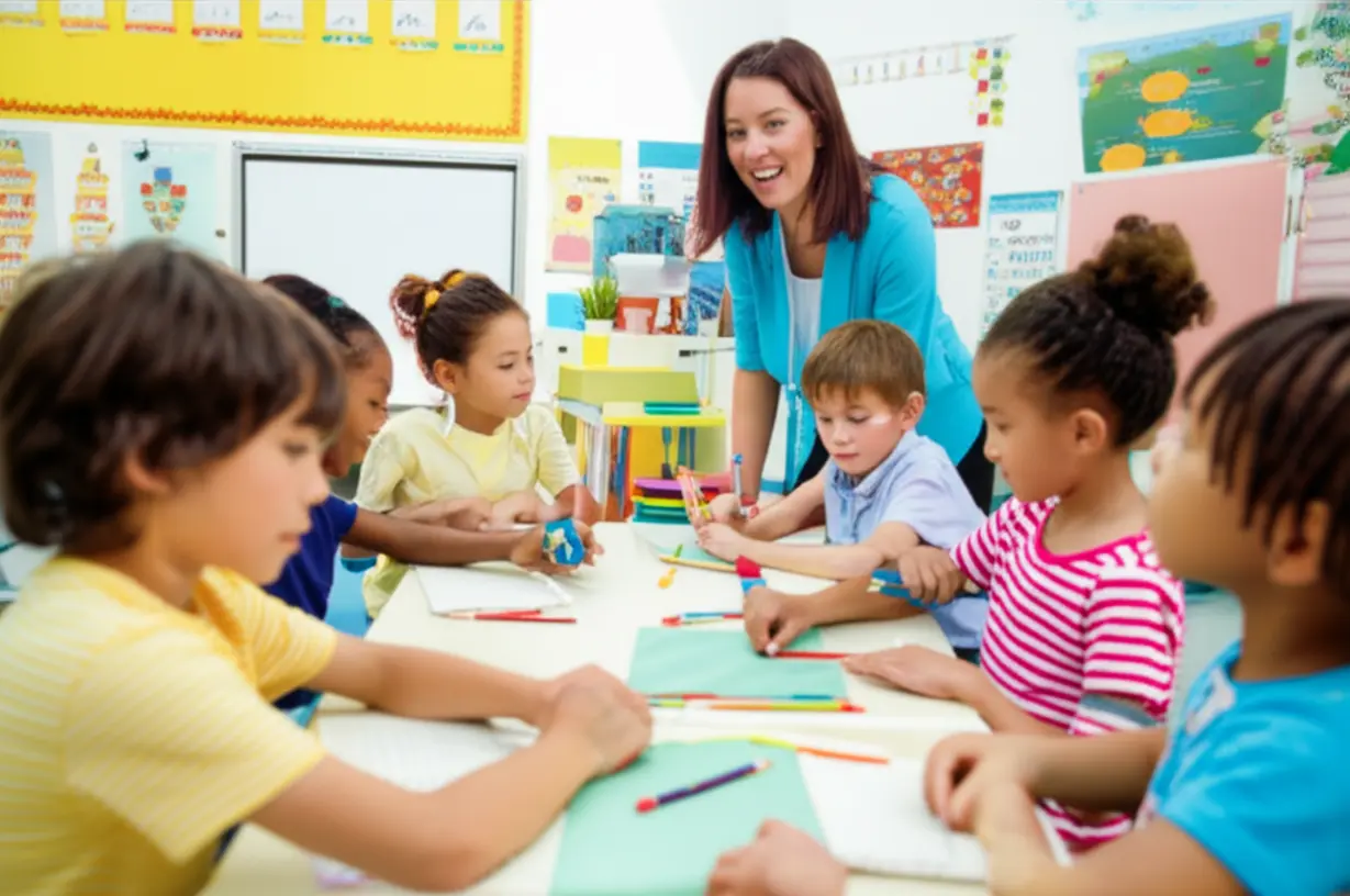 An-adult-caregiver-leading-an-activity-with-children-in-an-after-school-classroom.