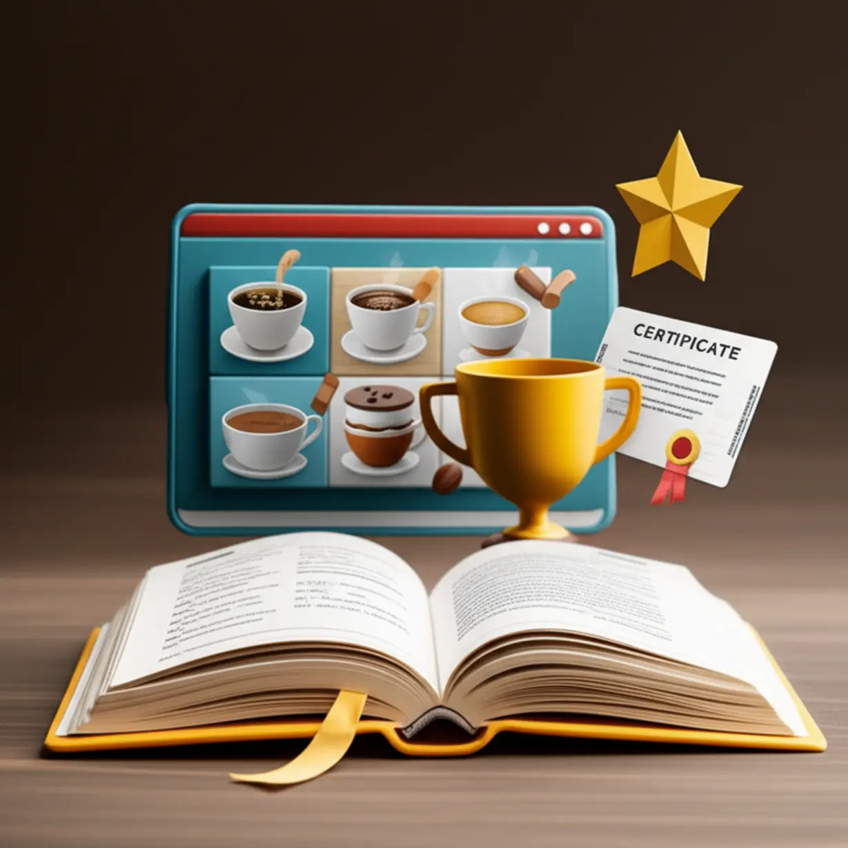 Illustration-showing-learning-materials,-a-success-icon,-and-a-certificate.