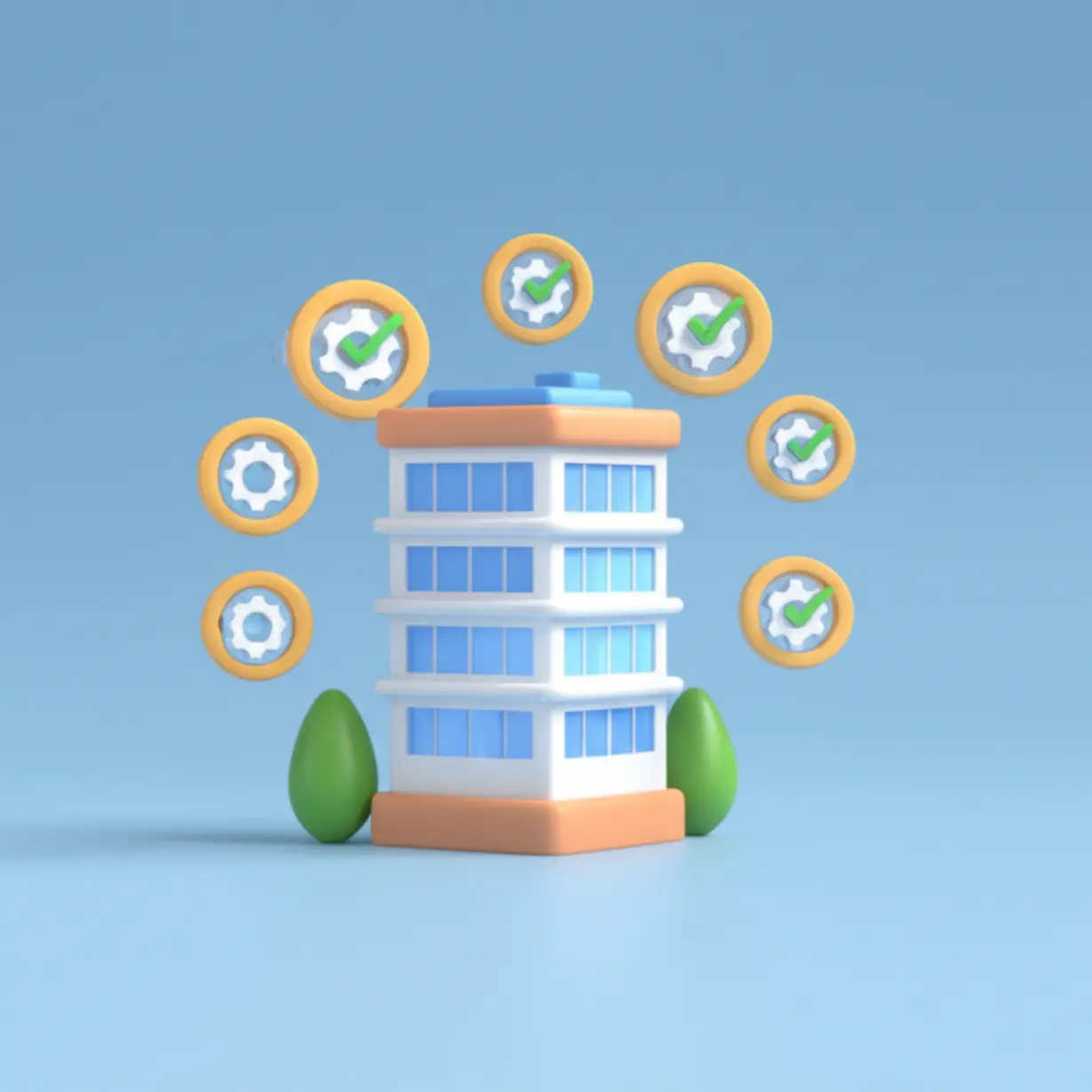 Cute-3D-image-of-a-building-with-quality-control-icons.