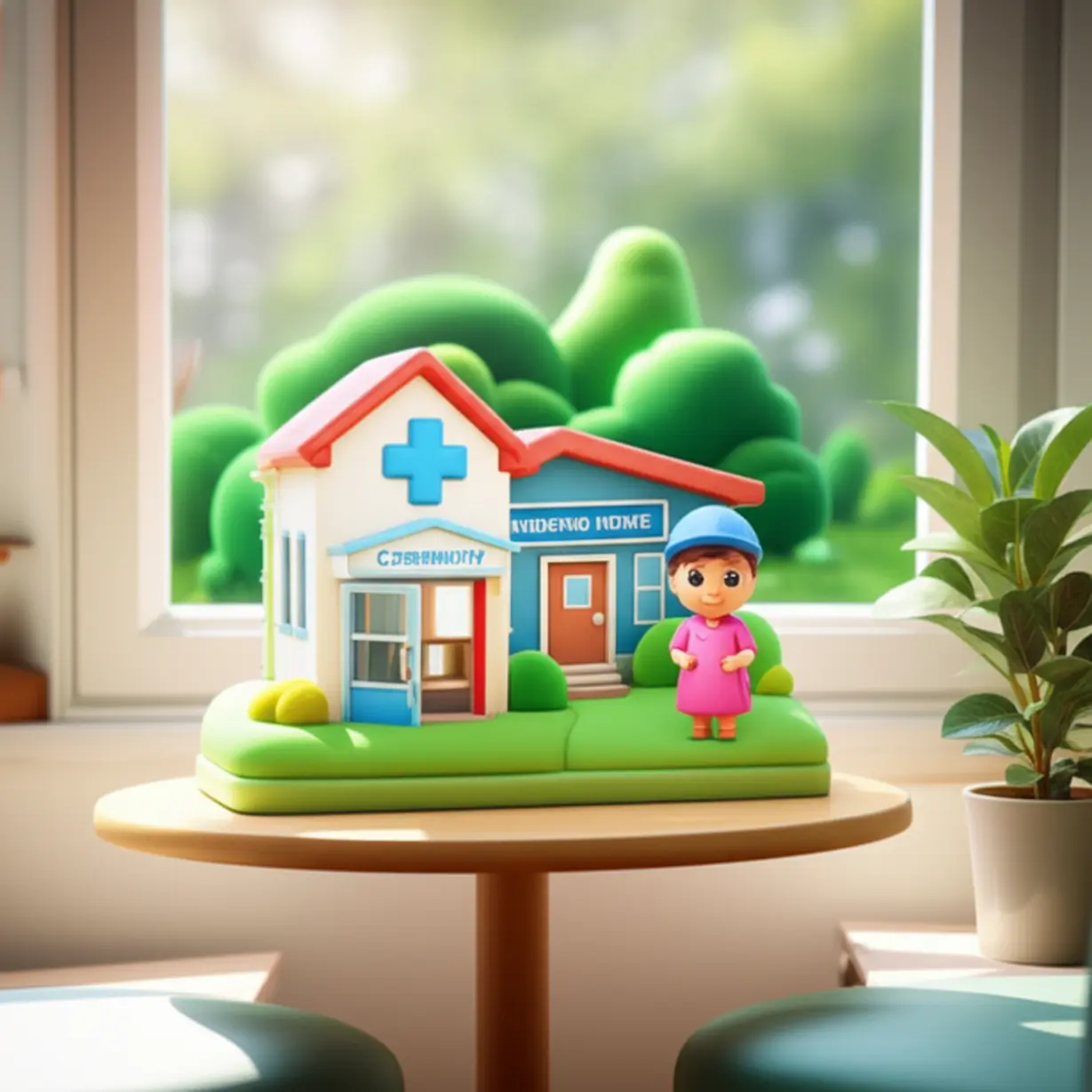 A-3D-illustration-showing-various-settings-like-a-community-center-and-a-clinic,-symbolizing-career-paths-for-senior-psychological-counselors.