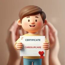 3D-rendering-of-a-person-holding-a-caregiver-certificate-with-caregiving-symbols