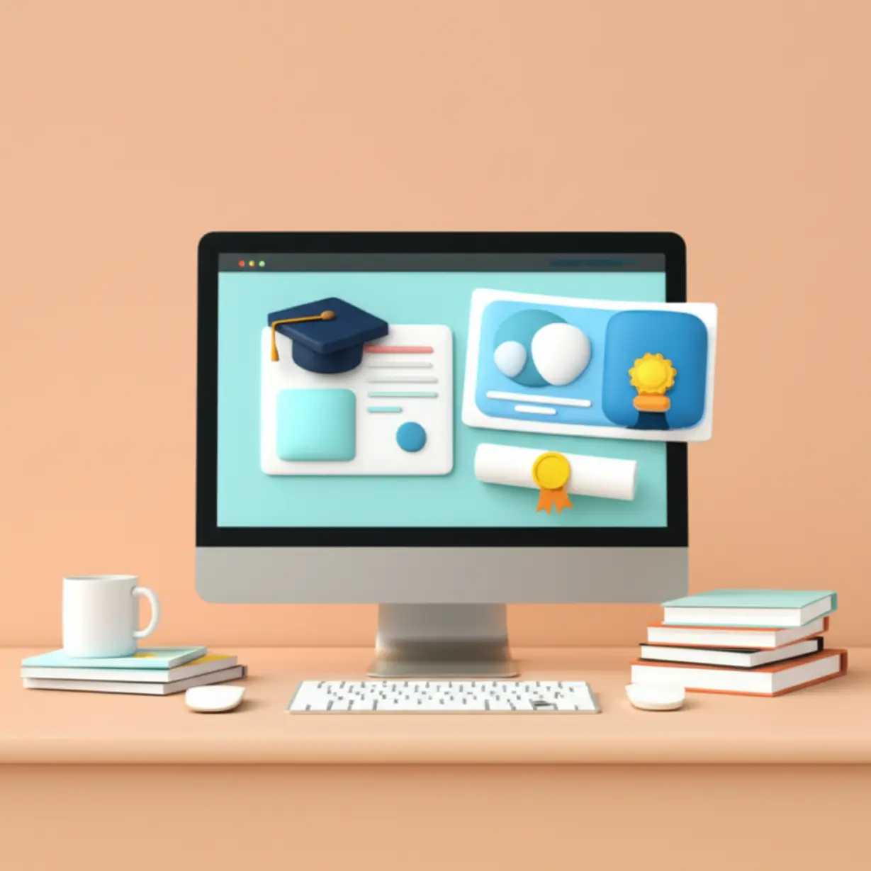 A-computer,-certificate,-and-study-materials-representing-the-online-learning-and-certification-process.