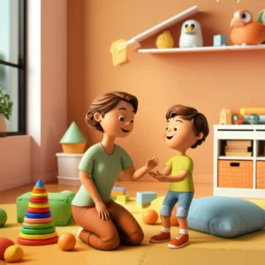A-3D-illustration-showing-a-friendly-adult-and-a-child-playing-in-a-bright,-cozy-room,-symbolizing-childcare.