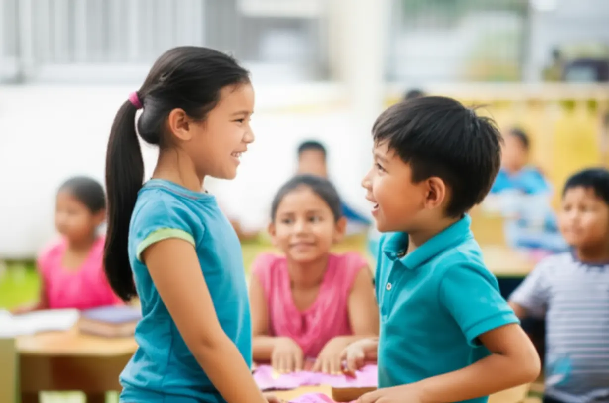 An-adult-positively-interacting-with-elementary-school-children.