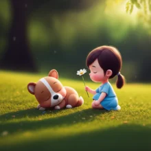 A-comforting-figure-gently-places-a-flower-near-a-peaceful-pet-in-a-warm,-soft-lit-scene.