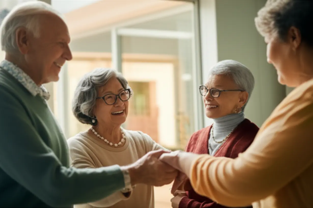 Diverse-elderly-people-smiling-and-talking-in-a-bright-community-center-setting.