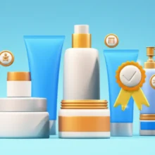 Cute-3D-rendering-of-cosmetic-products-with-icons-for-quality-control-and-regulations.