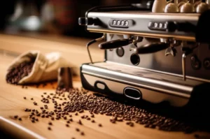 따뜻하고-아늑한-카페에서-바리스타가-커피를-내리는-모습,-커피-머신과-원두가-보이는-3D-이미지