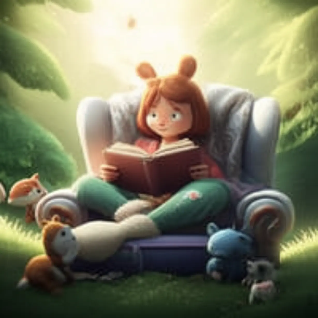 A-person-is-shown-reading-a-book-about-forest-animals-while-relaxing-in-a-comfortable-armchair-with-a-blanket.