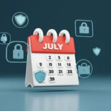 7월-둘째-수요일이-표시된-달력과-디지털-보안-아이콘이-있는-귀여운-3D-이미지