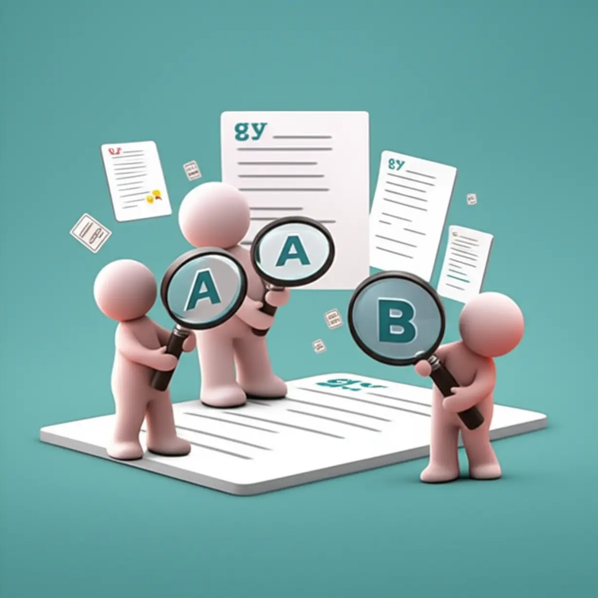 Cute-3D-illustration-showing-figures-checking-exam-provisional-answers-and-holding-proficiency-test-certificates.