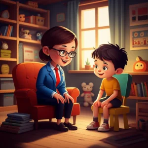 아동심리상담사가-아이와-함께-따뜻한-공간에서-대화하는-귀여운-3D-이미지