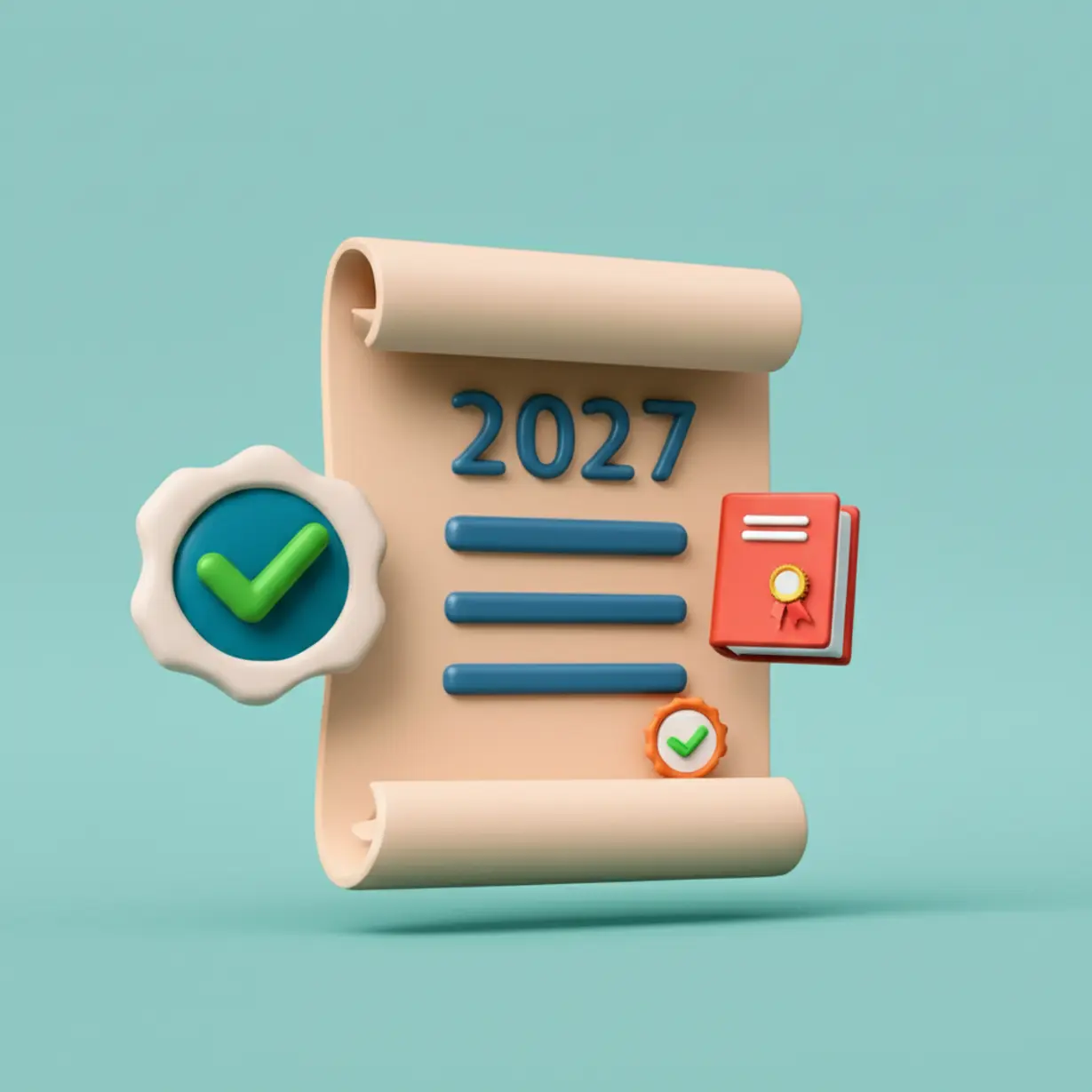 A-3D-illustration-showing-a-stylized-announcement-document-and-icons-representing-exam-reform-and-certification.