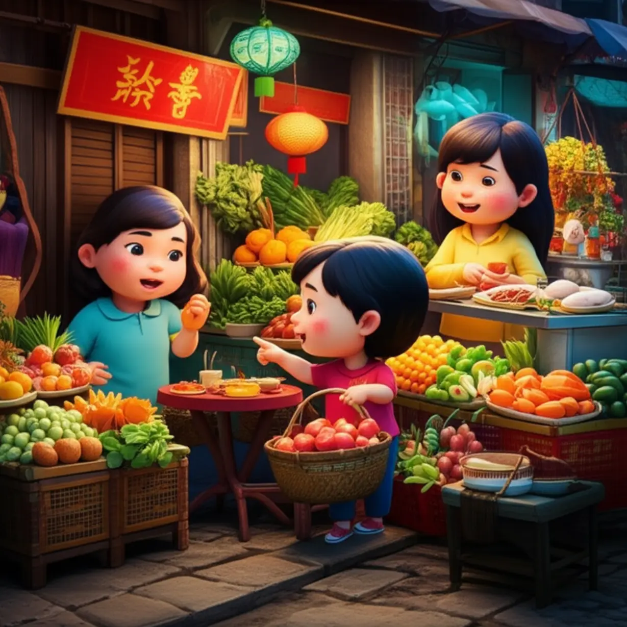 Cute-3D-characters-shopping-and-eating-in-Vietnam.