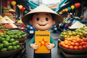 Cute-3D-character-with-a-phrasebook-in-a-Vietnamese-market.