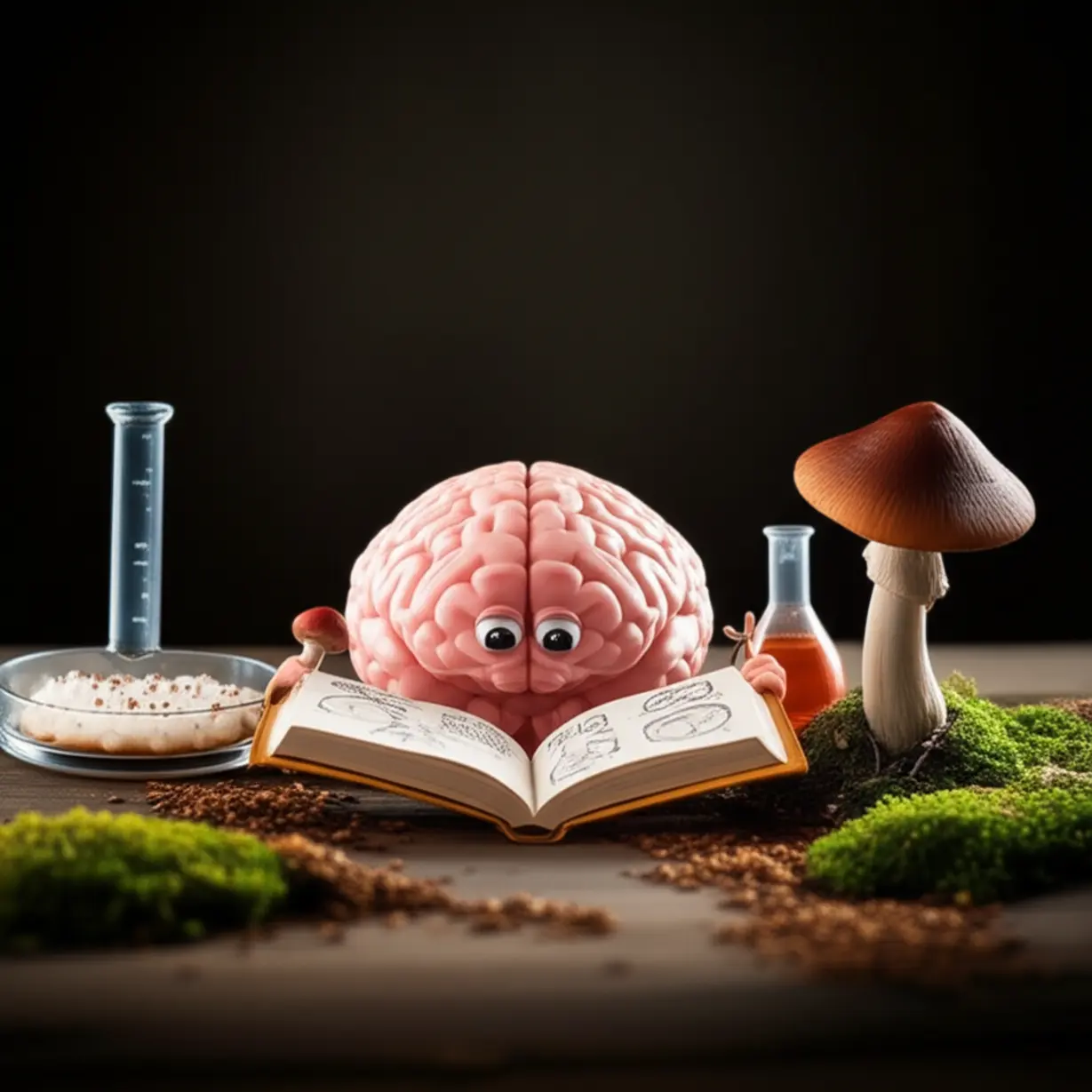 3D-이미지로-표현된-필기시험-준비-모습과-버섯-재배-관련-이미지