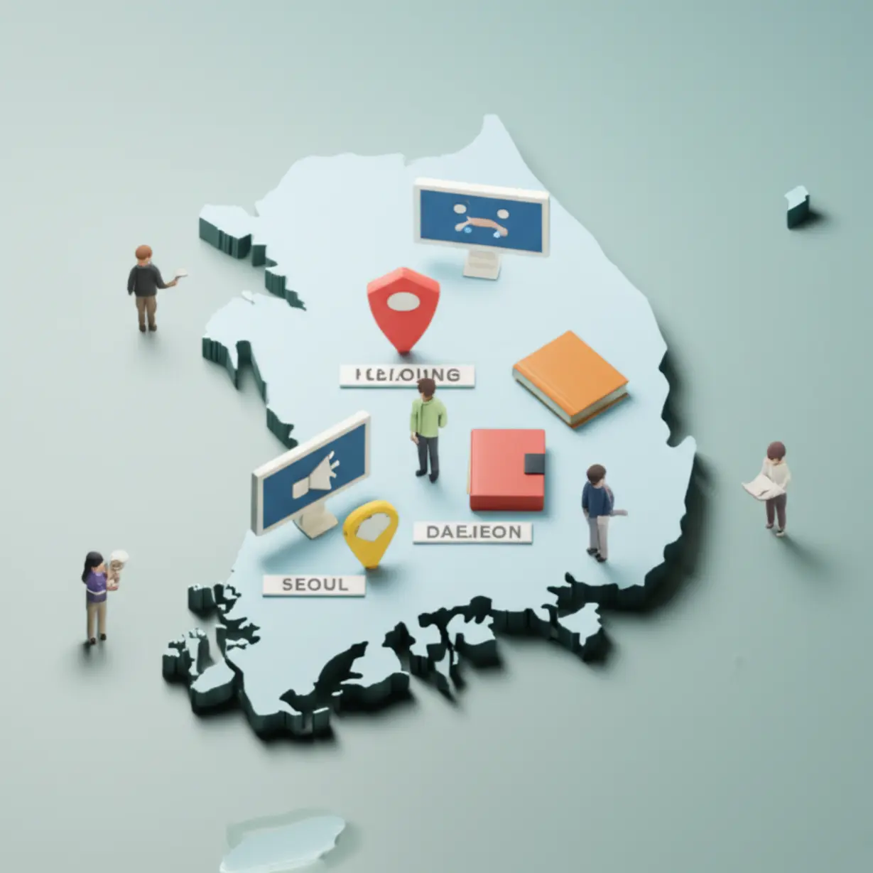 Map-of-Korea-with-icons-representing-different-jobs-and-locations-for-government-intern-recruitment.