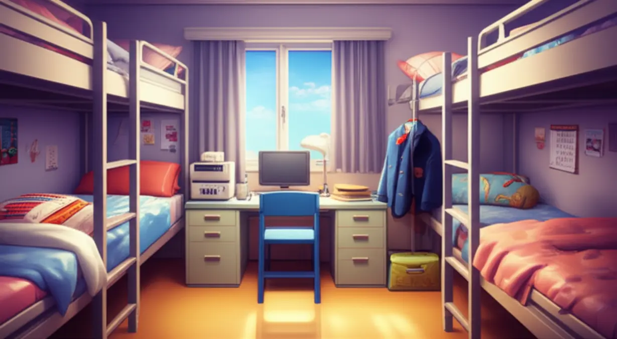 Cute-3D-illustration-of-a-student-dormitory-room.