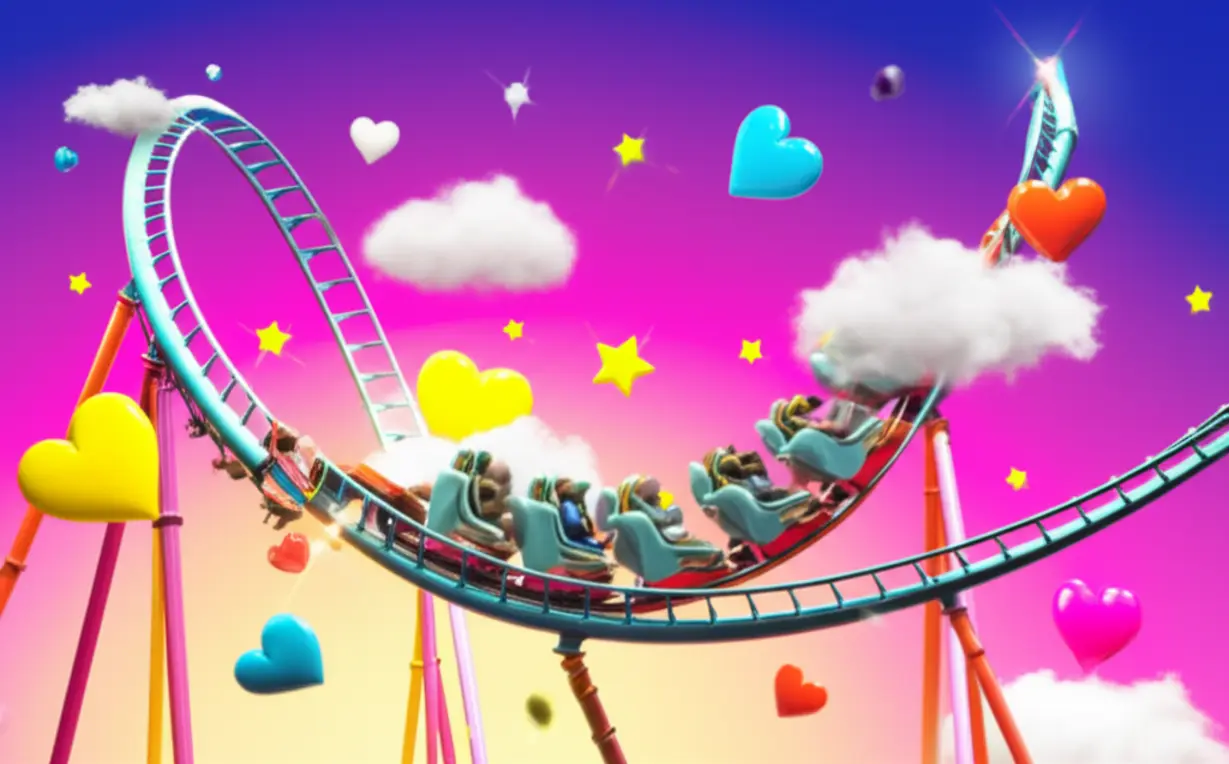 A-cute-3D-image-of-a-whimsical-rollercoaster-illustrating-extreme-joy,-with-abstract-shapes-and-bright-colors,-symbolizing-exaggerated-emotions-and-humor-in-slang.