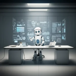 A-3D-illustration-of-a-robot-learning-about-big-data-analysis-in-a-high-tech-setting.