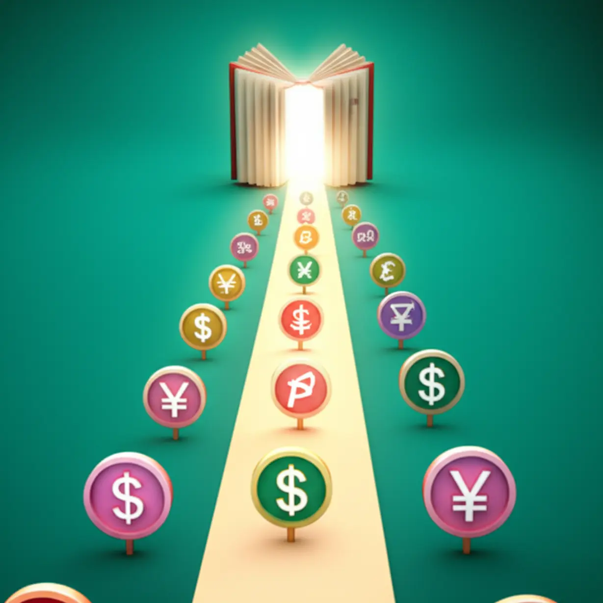 A-3D-illustration-of-a-book-shaped-doorway-opening-to-a-path.