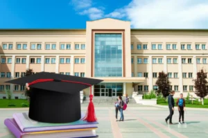 Modern-school-building-with-students-and-academic-symbols