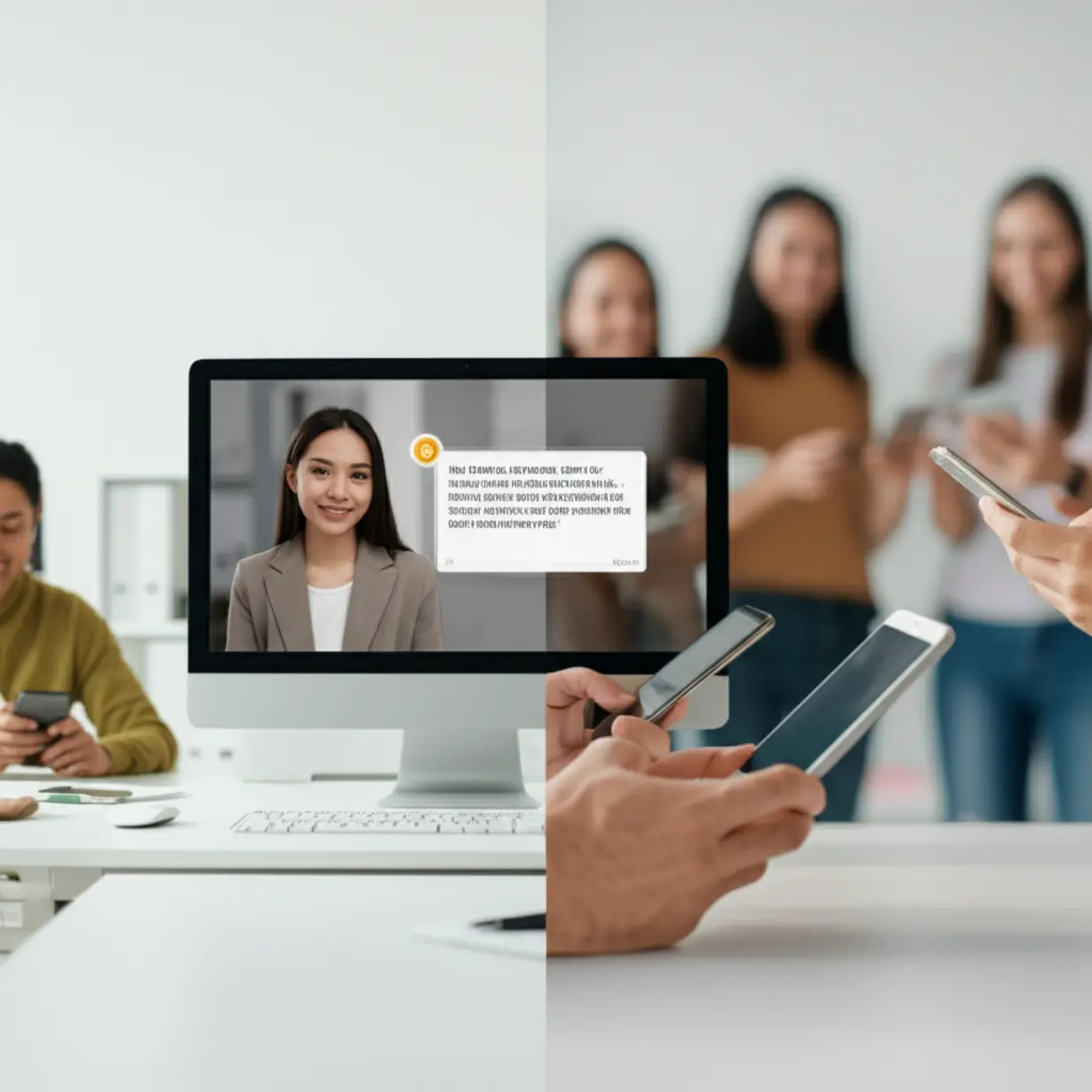 Split-image-showing-formal-business-communication-on-one-side-and-casual-messages-between-friends-or-family-on-the-other,-representing-different-types-of-greetings.