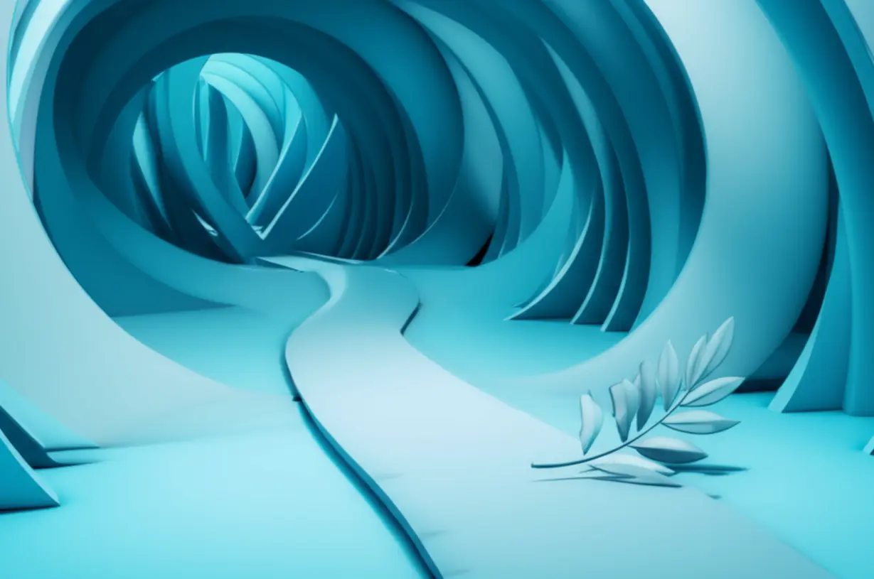 A-cute-3D-illustration-showing-a-path-leading-from-a-tense-area-to-a-calm-area,-symbolizing-the-concept-of-Guisun.