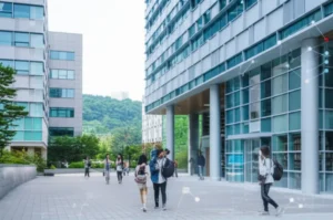 A-3D-illustration-of-a-modern-university-campus-with-students,-representing-academic-achievement-and-future-careers.