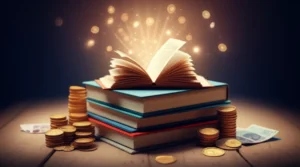 A-3D-illustration-showing-books,-points,-and-regional-currency.