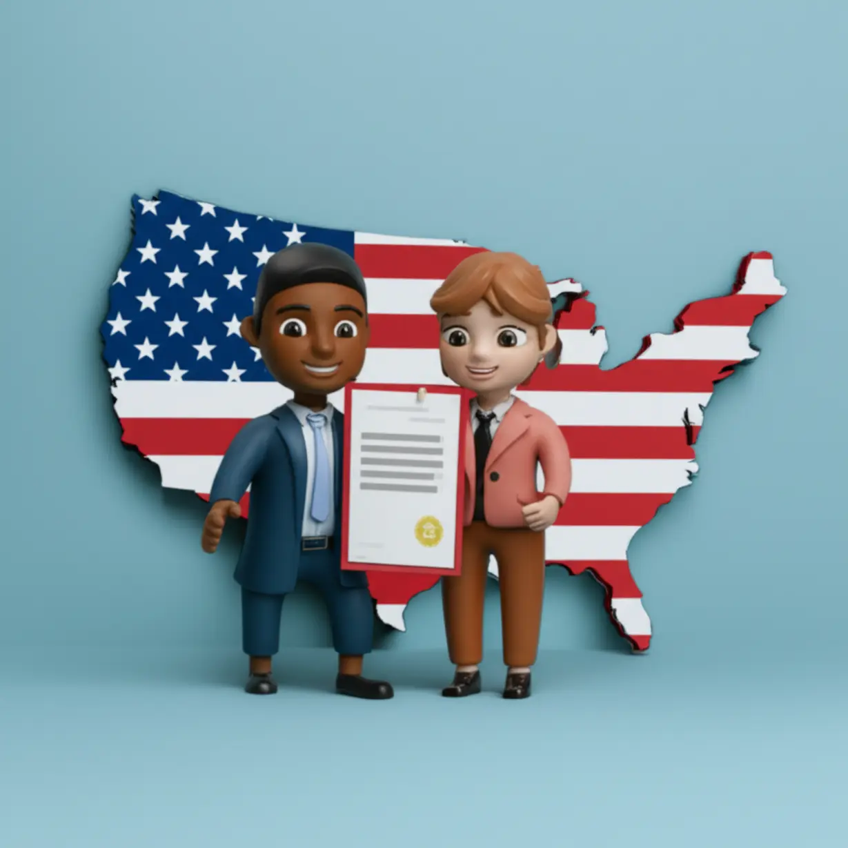 Professional-receiving-a-work-permit-with-a-USA-map-background.