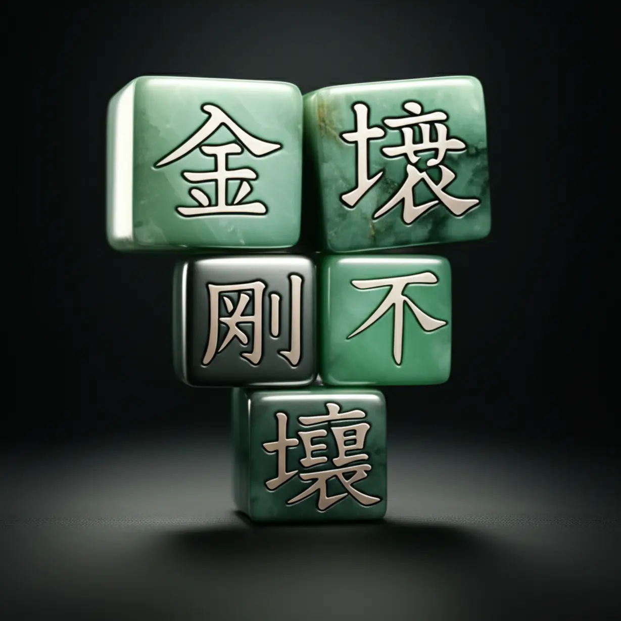 금강불괴를-이루는-네-개의-한자(金,-剛,-不,-壞)-블록이-견고하게-연결된-모습.