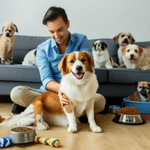 행복한-반려견과-함께하는-사람,-따뜻한-집안-풍경