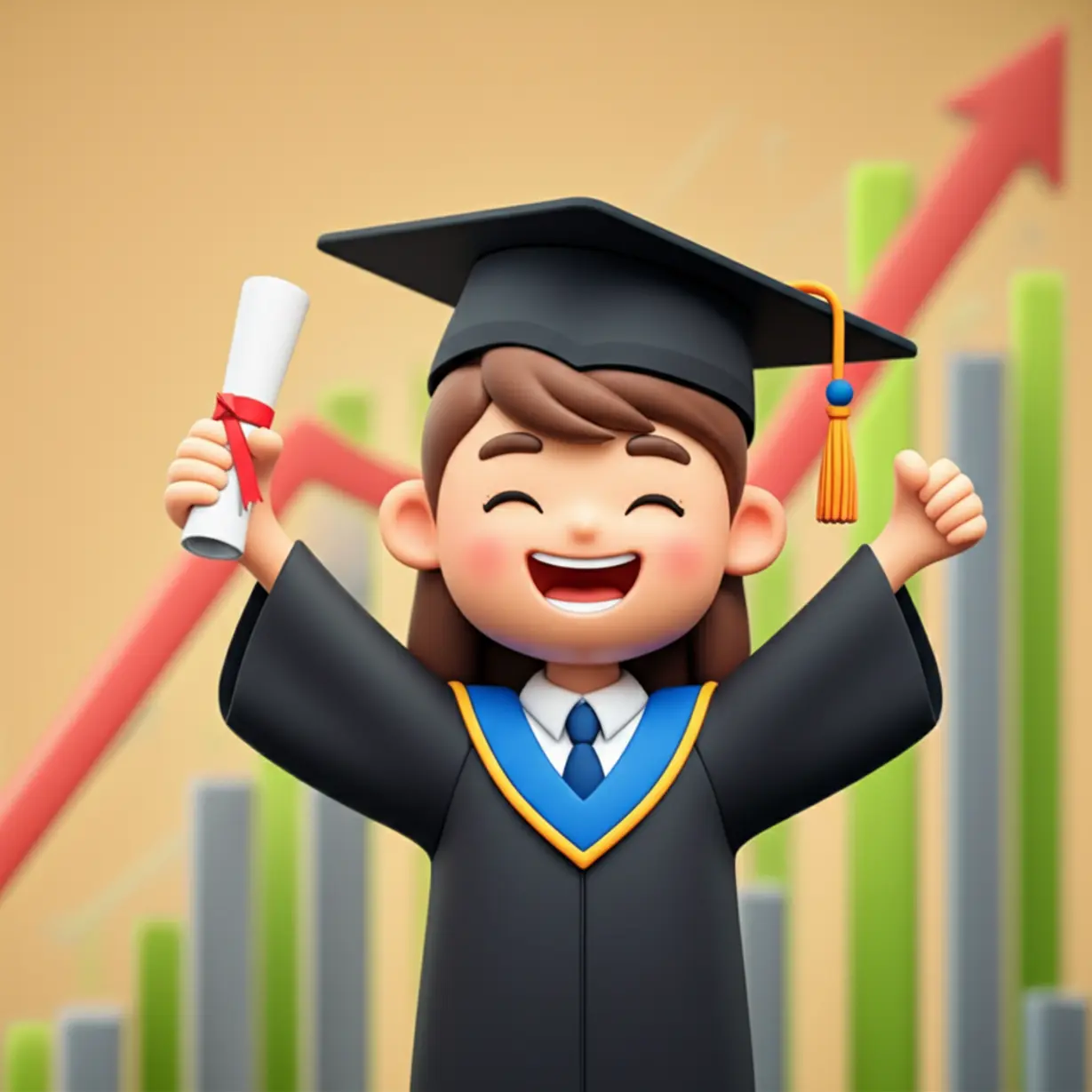A-3D-illustration-of-a-graduate-celebrating,-symbolizing-high-employment-success.