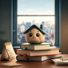 Books,-documents,-and-a-calendar-representing-preparation-for-the-Housing-Manager-certification-exam-in-an-office-setting.