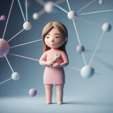 ISTP-여성을-상징하는-3D-캐릭터가-도구를-들고-있으며-주변에-추상적인-관계-기호가-있는-모습