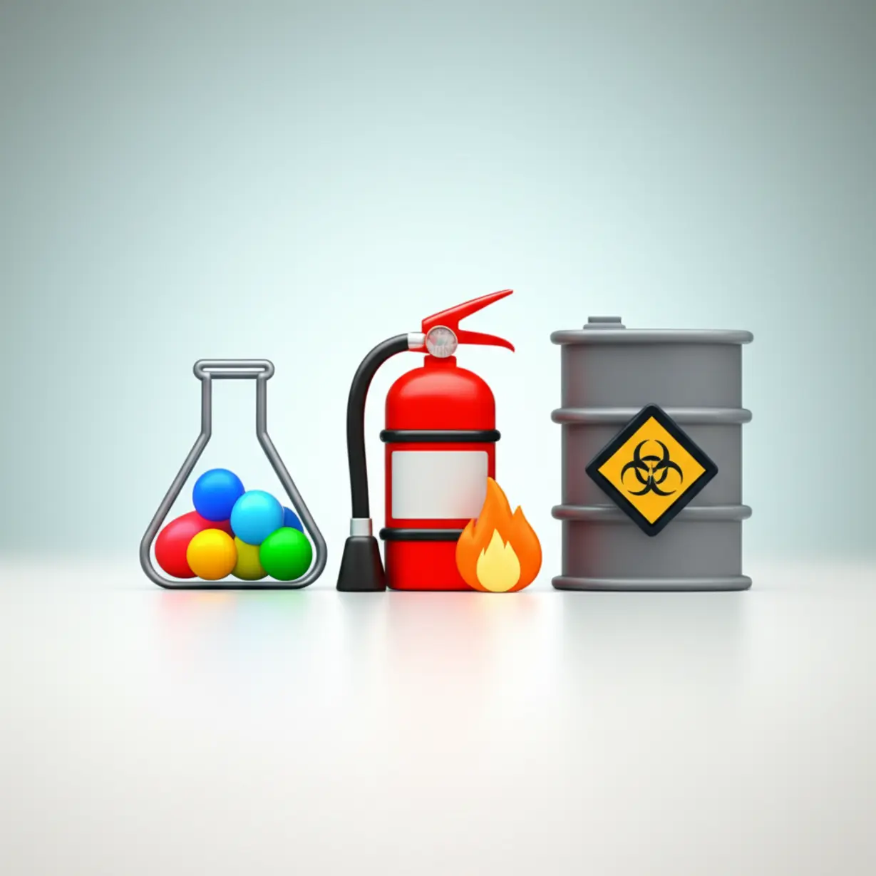 Cute-3D-icons-representing-chemistry,-fire-safety,-and-hazardous-materials,-symbolizing-the-exam-subjects.