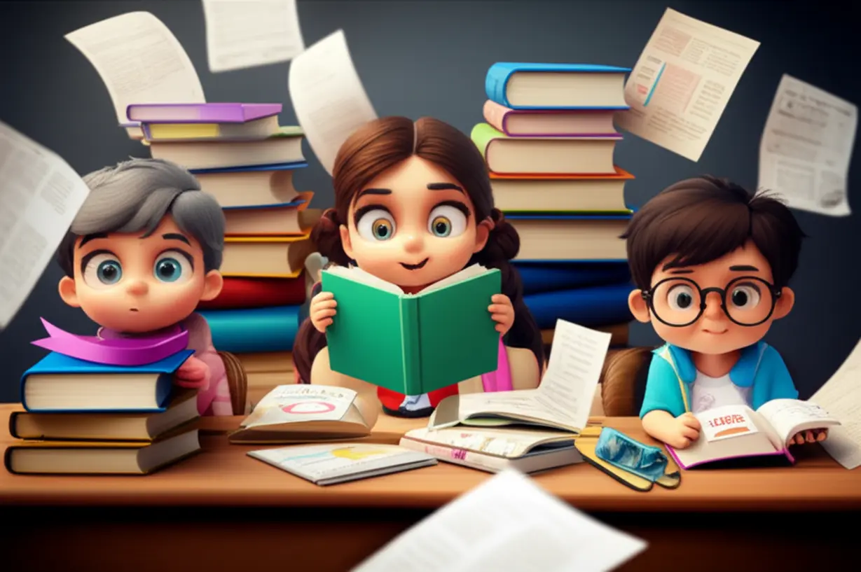 Cute-3D-illustration-of-students-studying-hard-at-their-desks.