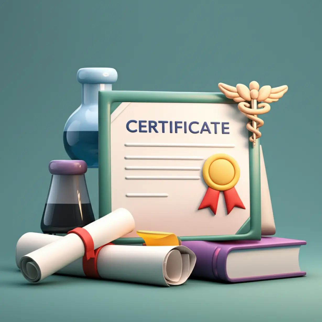 Cute-3D-image-of-diplomas-and-icons-representing-diverse-professional-qualifications.